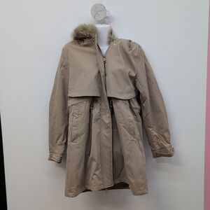 RISISSIDA Winter Parka Long Fur Collar Hooded Puffer Jacket Coat Medium Beige